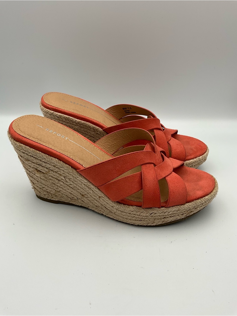 Report Wedge Sandals Size 7.5 Coral Orange Suede Espadrille Wedge Sandals